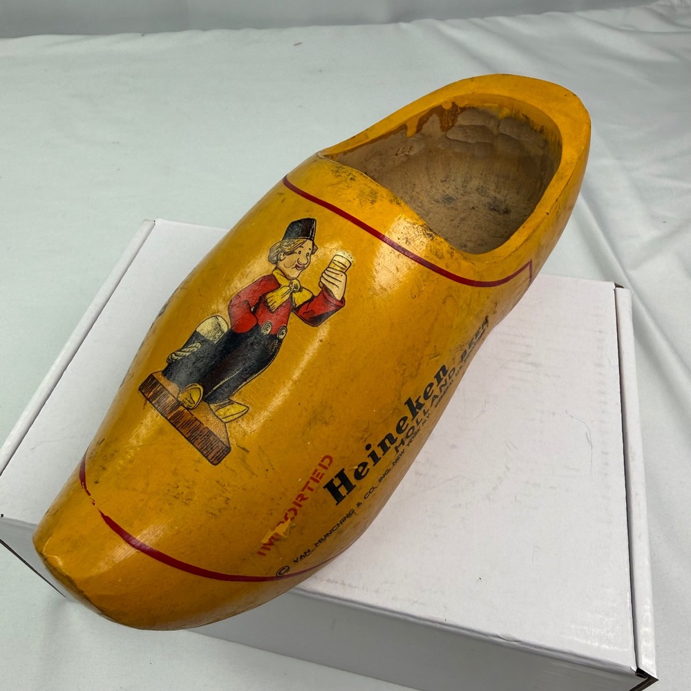 Vintage Heineken Holland Beer Wooden Clog Souvenir Made in Holland Yellow Decor